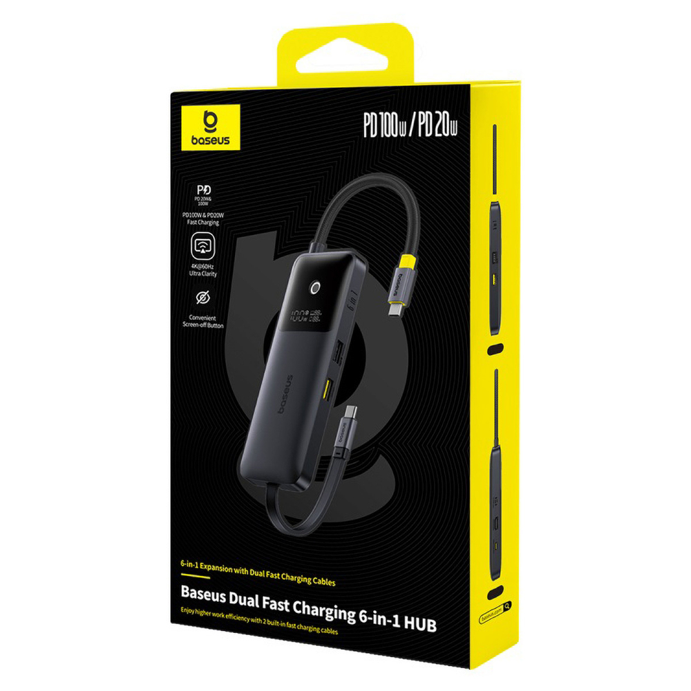 USB-C Хаб Baseus Dual Fast Charging 6-in-1 (HDMI4K@60Hz + USB-A3.2(10Gbps) + USB-C3.2(10Gbps) + USB-C3.2-PD(10Gbps&20W) + USB-A2.0 + USB-C-PD)