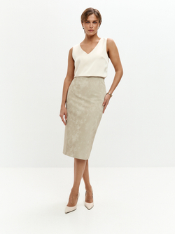Юбка Сандра из экокожи в оттенке миндаля