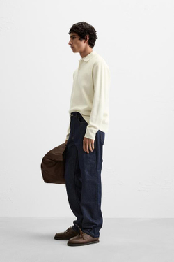 ZARA ПОЛО ИЗ СМЕСОВОЙ ВИСКОЗЫ, ЖЕЛТОВАТО-БЕЛЫЙ