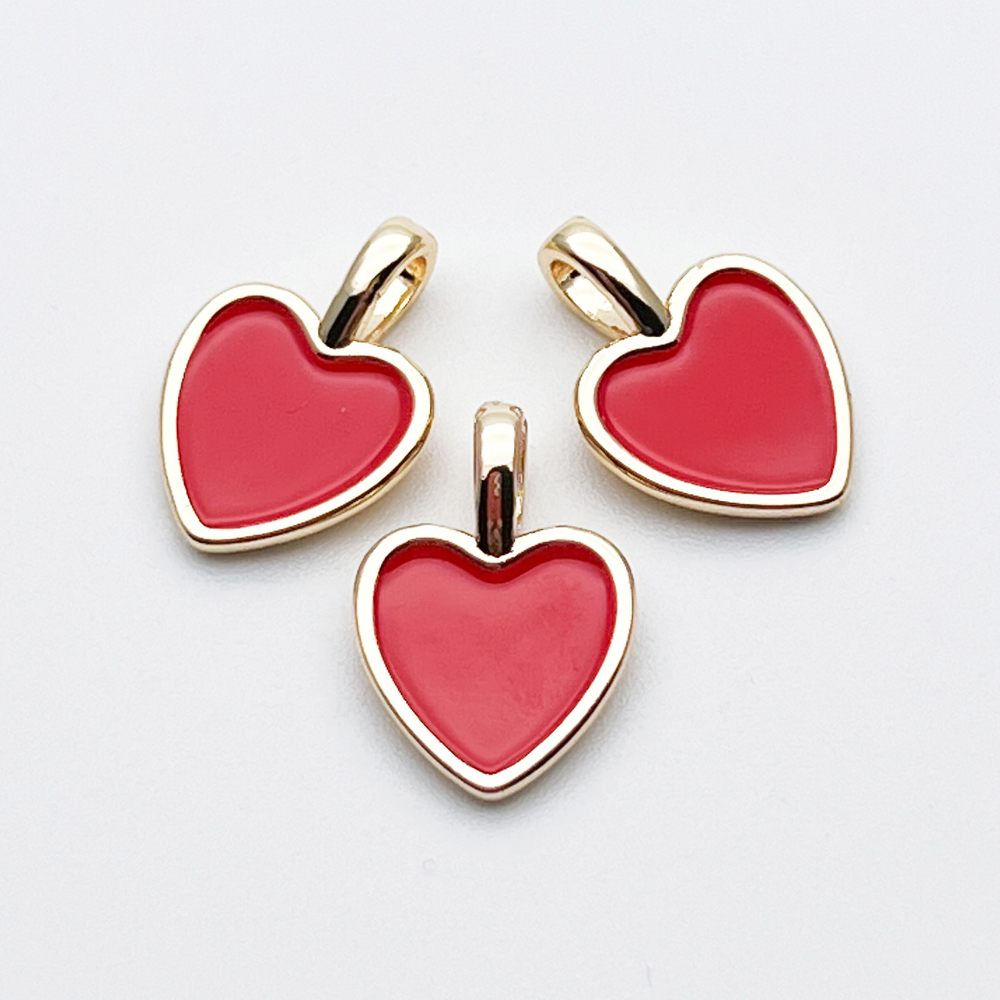 Подвеска Сердце, цвет золото+красный, размер 14*10 мм, цена за 1 шт