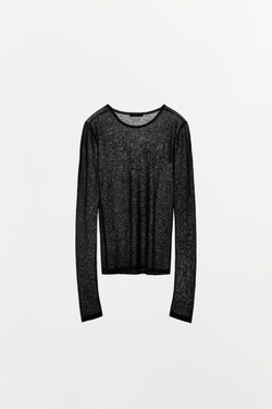 ZARA ФУТБОЛКА ИЗ 100% ШЕРСТИ, ЧЕРНЫЙ