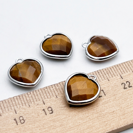 Подвеска Сердце, тигровый глаз, цвет серебро (родий), размер около 14*13 мм, цена за 1 шт