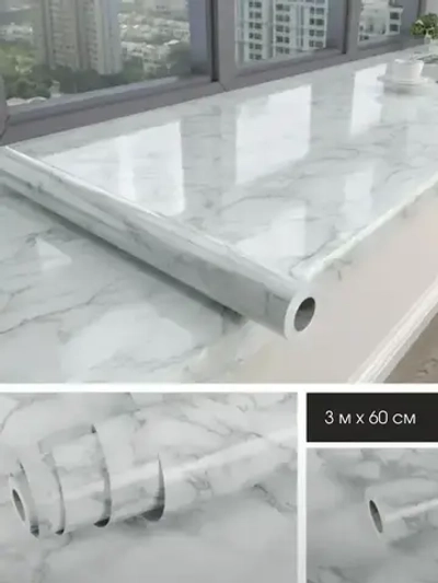 Самоклеящаяся защитная пленка для кухни и мебели /3м на 60см/ мраморная белая