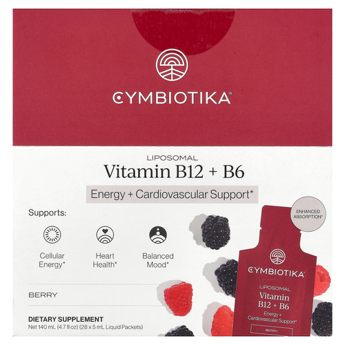 Cymbiotika, липосомальные витамины B12 и B6, с ягодным вкусом, 28 пакетиков по 5 мл (0,17 жидк. унции)