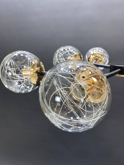 Люстра потолочная на штанге Lanbos, 6 ламп Е27, до 360 Вт, до 27 кв м, черная с золотом