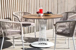 "Марсель" стул плетеный из роупа, каркас алюминий светло-серый (RAL7035) муар, роуп бежевый круглый, ткань бежевая 15052