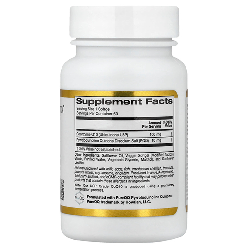 California Gold Nutrition, коэнзим Q10 с PQQ, убихинон класса USP, в растительных капсулах из тапиоки с подсолнечным лецитином, 100 мг, 60 растительных капсул