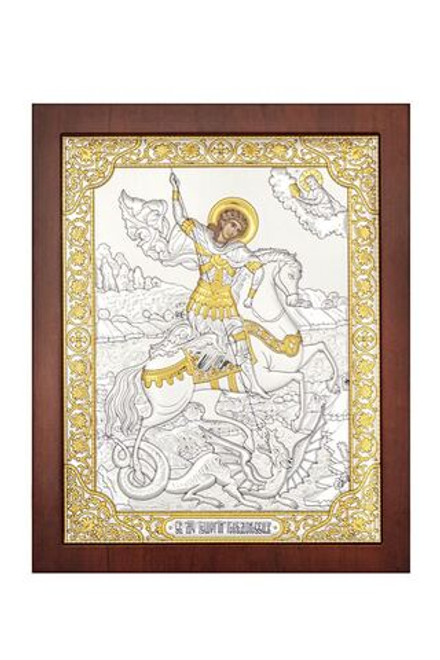 Георгий Победоносец, икона прямоугольная с рамкой, красное дерево 185х235