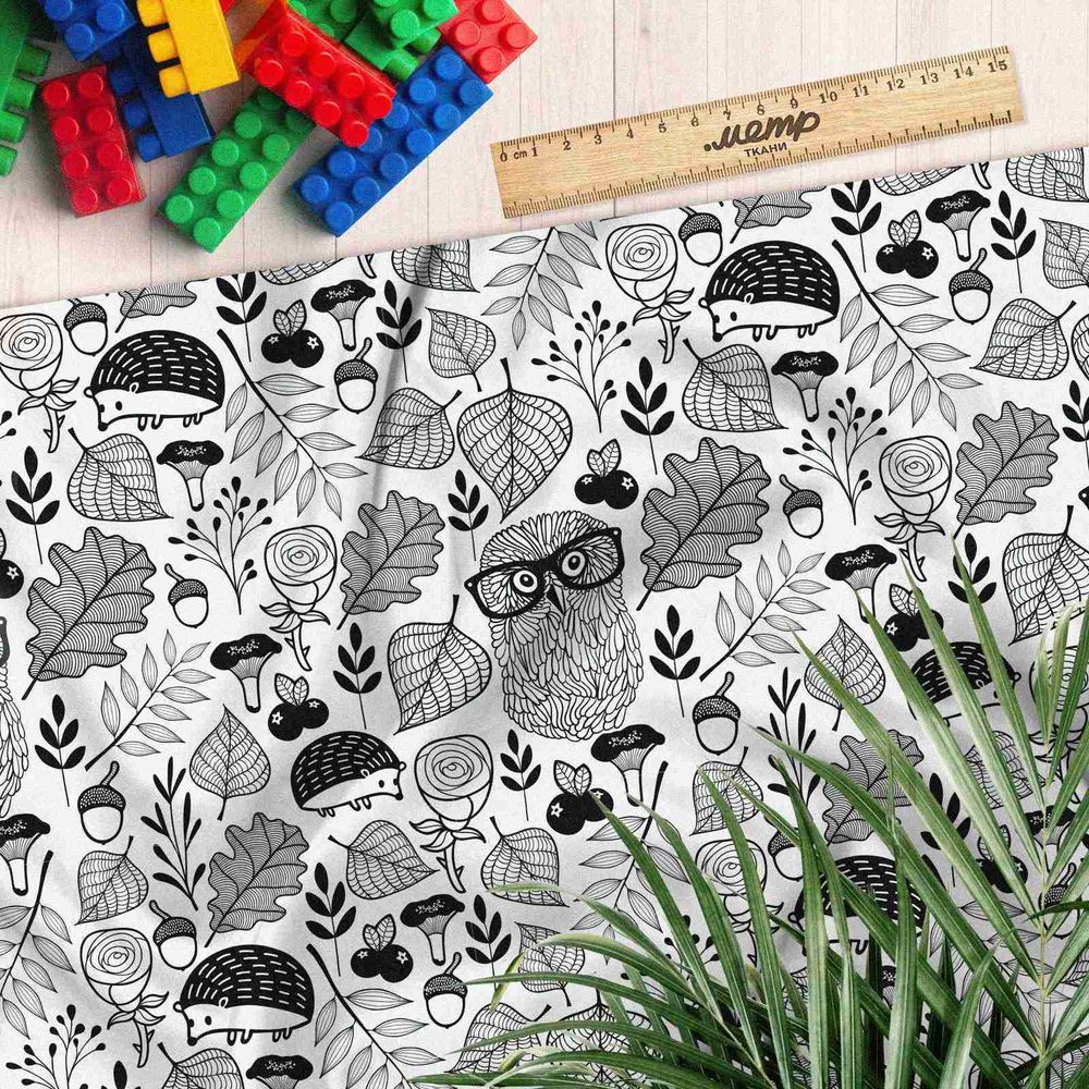 Ткань габардин совы и ежи