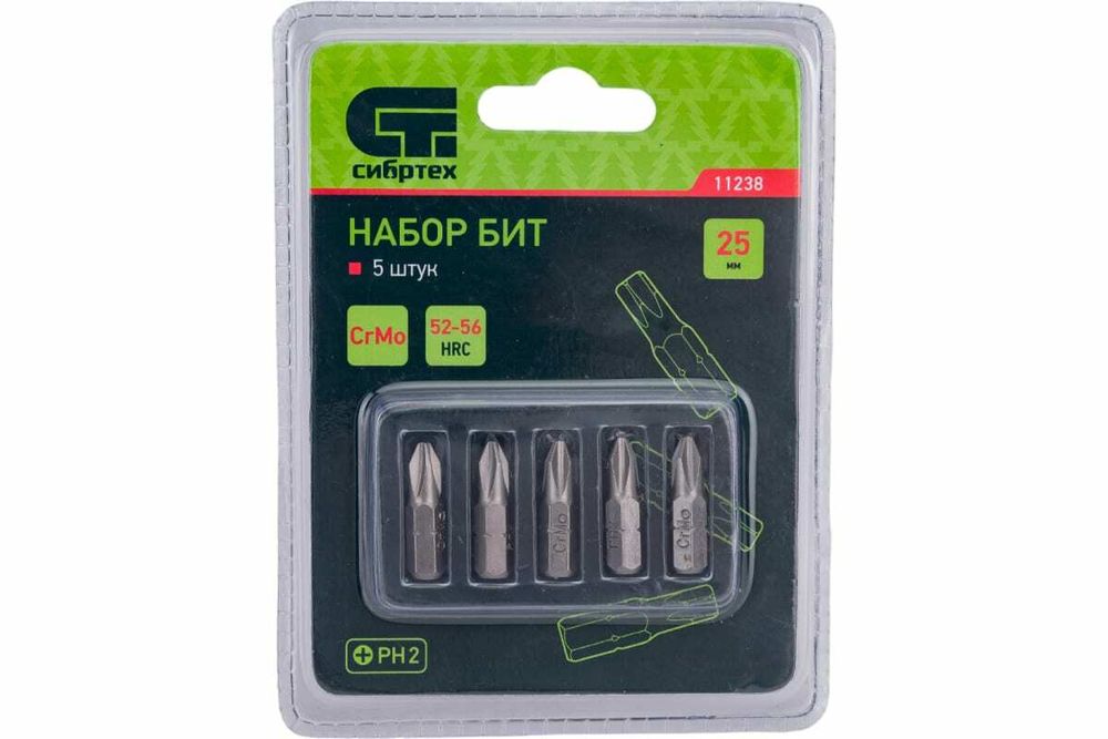 Набор Бит PH2x25, сталь CrMo, 5 шт.// Сибртех 11238 (НИ)