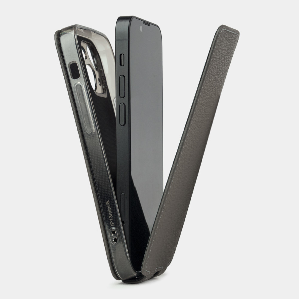 Чехол кожаный для iPhone 13 Mini серого цвета