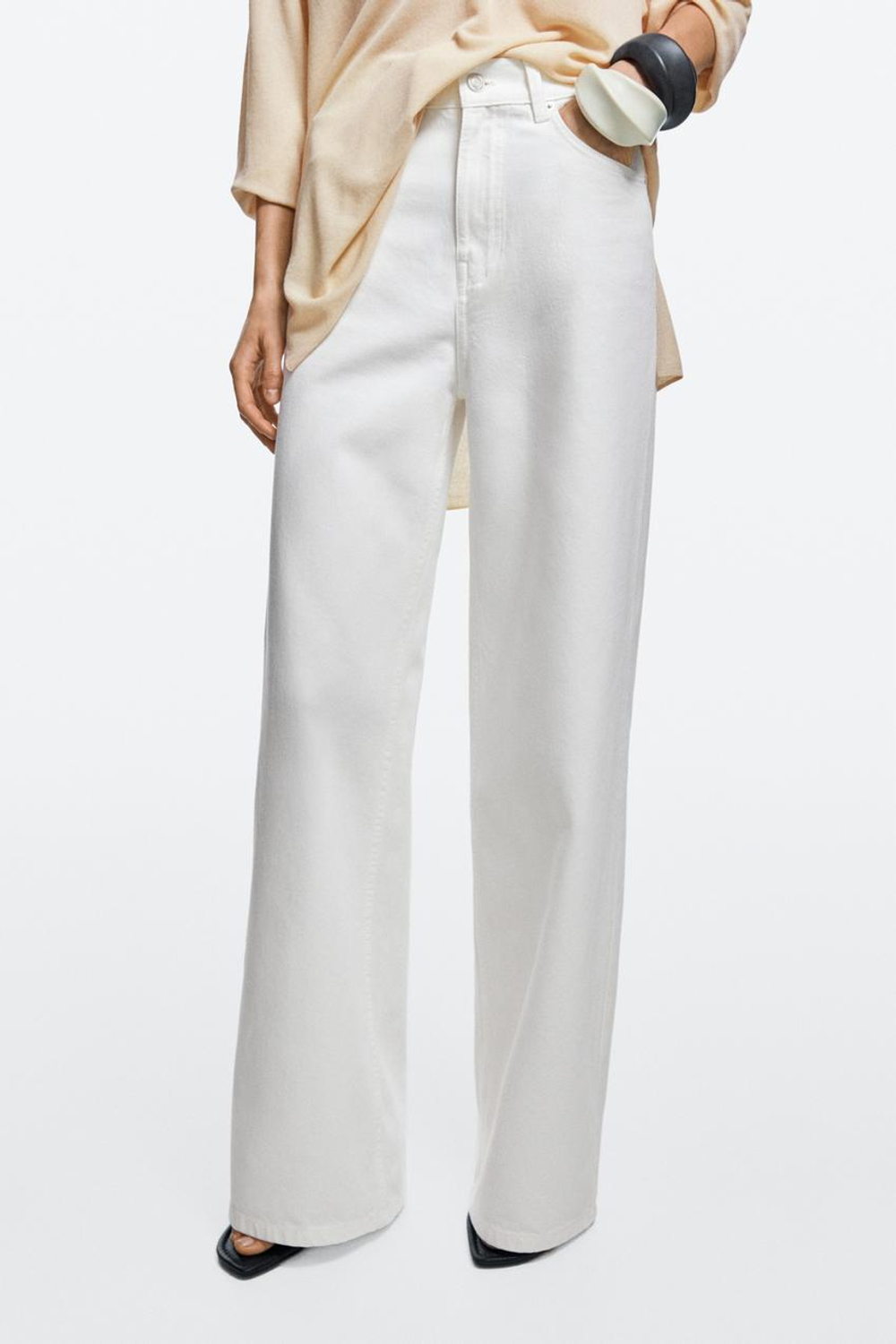 Massimo Dutti Джинсы с высокой талией и широкими штанинами, экрю