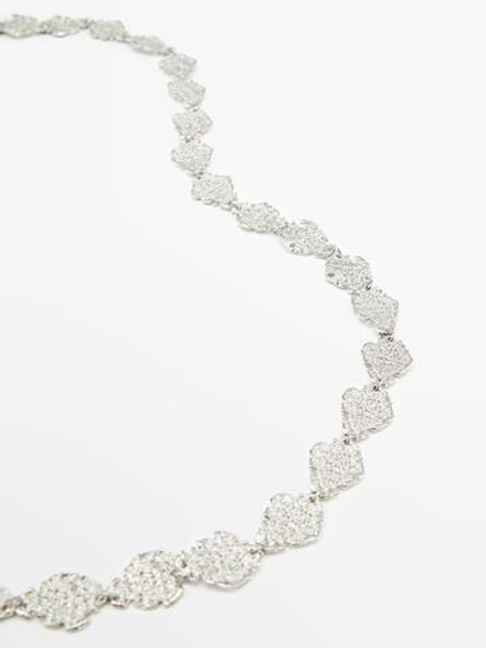 Massimo Dutti Длинное многофункциональное кружевное ожерелье, серебряный