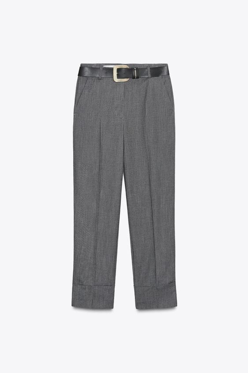 ZARA БРЮКИ С РЕМНЕМ И ОТВОРОТАМИ, ТЕМНО-СЕРЫЙ