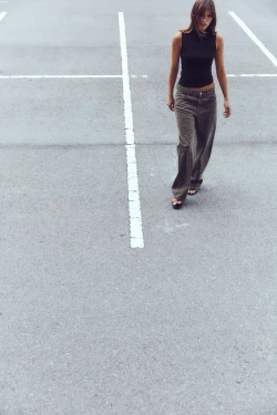 ZARA ТОП ИЗ ХЛОПКА МОДАЛА, ЧЕРНЫЙ