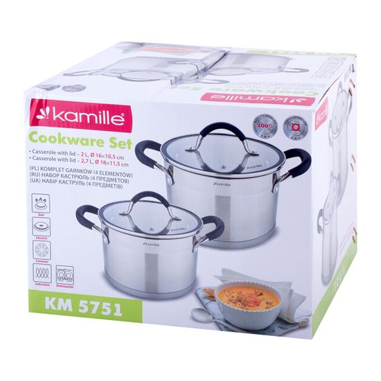 Набор кастрюль 2,0 л; 2,7 л. из нержавеющей стали Kamille KM 5751 с силиконовыми вставками на ручках