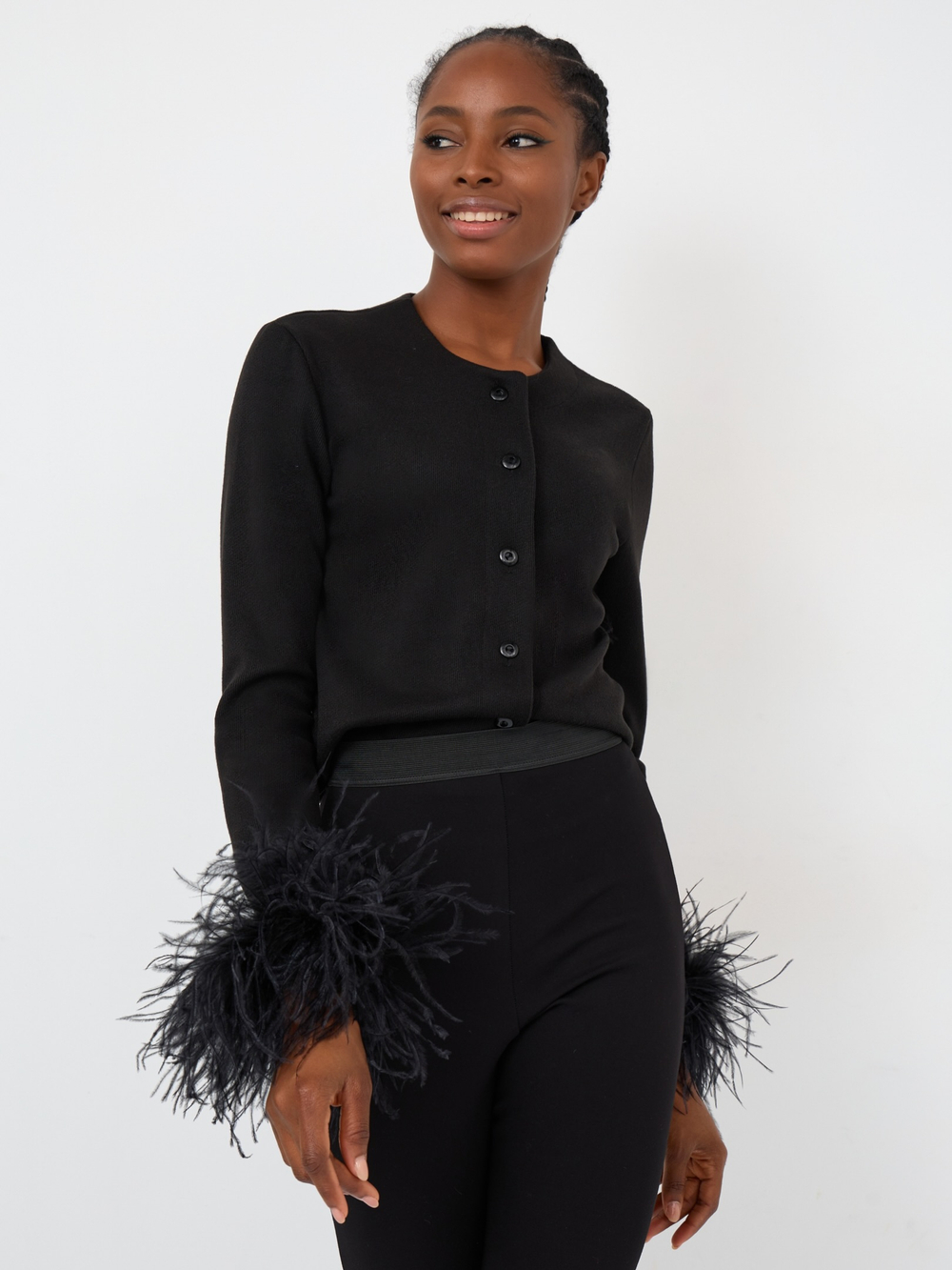 Кардиган короткий с перьями