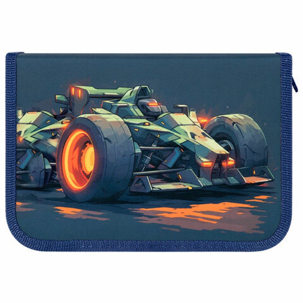 Пенал ПИФАГОР, 1 отделение, 2 откидные планки, полиэстер, 20х14 см, "Speed bolid", 273479