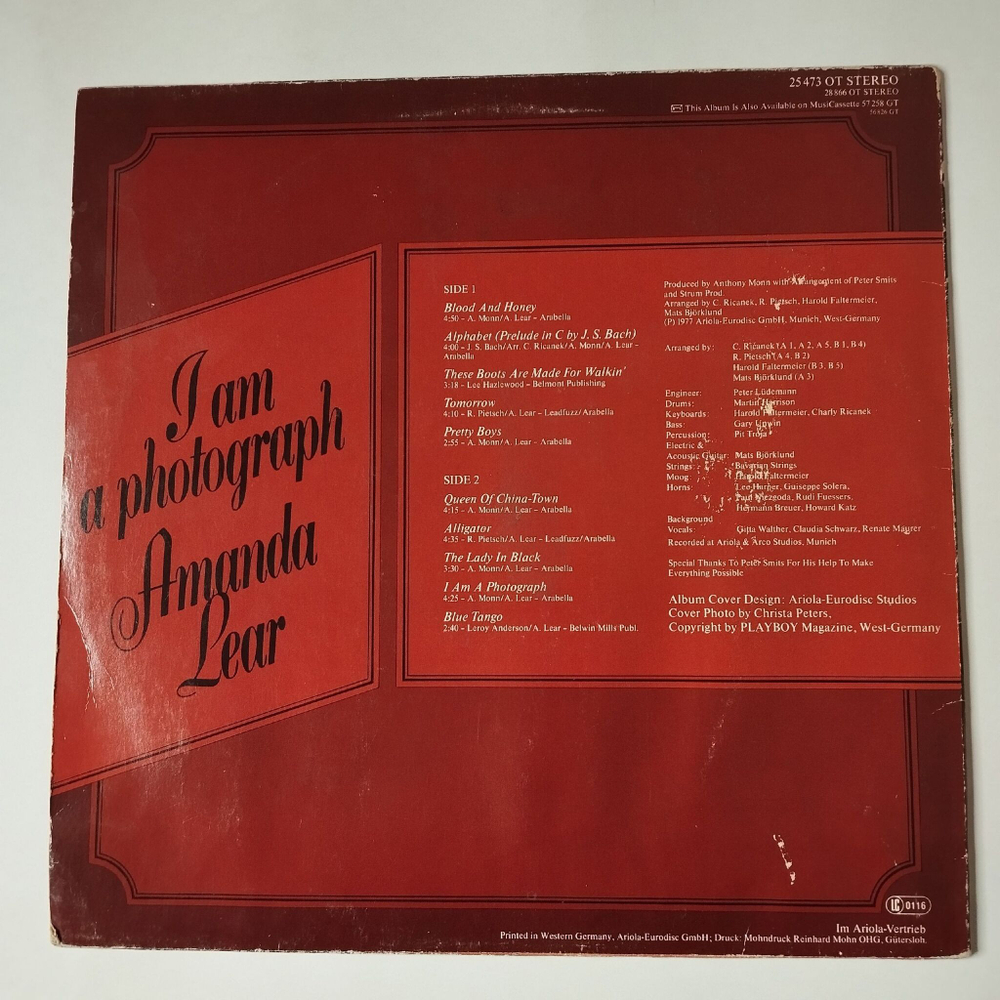 Винтажная виниловая пластинка LP Amanda Lear I Am A Photograph (Germany 1977) Queen Of China-Town