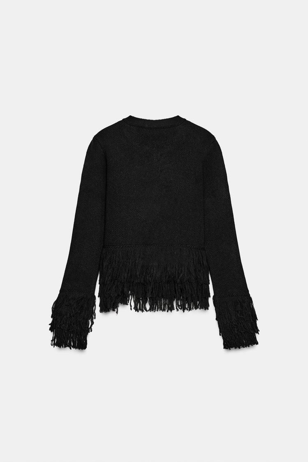 ZARA ВЯЗАНЫЙ КАРДИГАН С БАХРОМОЙ, ЧЕРНЫЙ