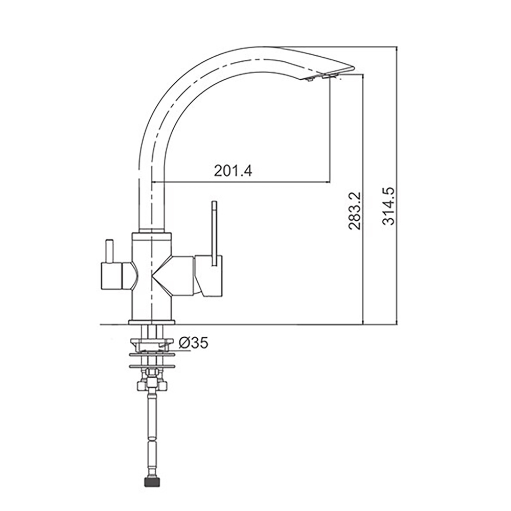 Смеситель для кухни 35к G4399 GAPPO с вых. для питьевого фильтра, нерж. сталь, п/гайку САТИН