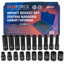 Набор головок 20пр., 1/2''(6гр.) (короткие 38мм/глубокие 78мм: 10-19мм) в пласт.кейсе YATAFORCE YF-4201-5K