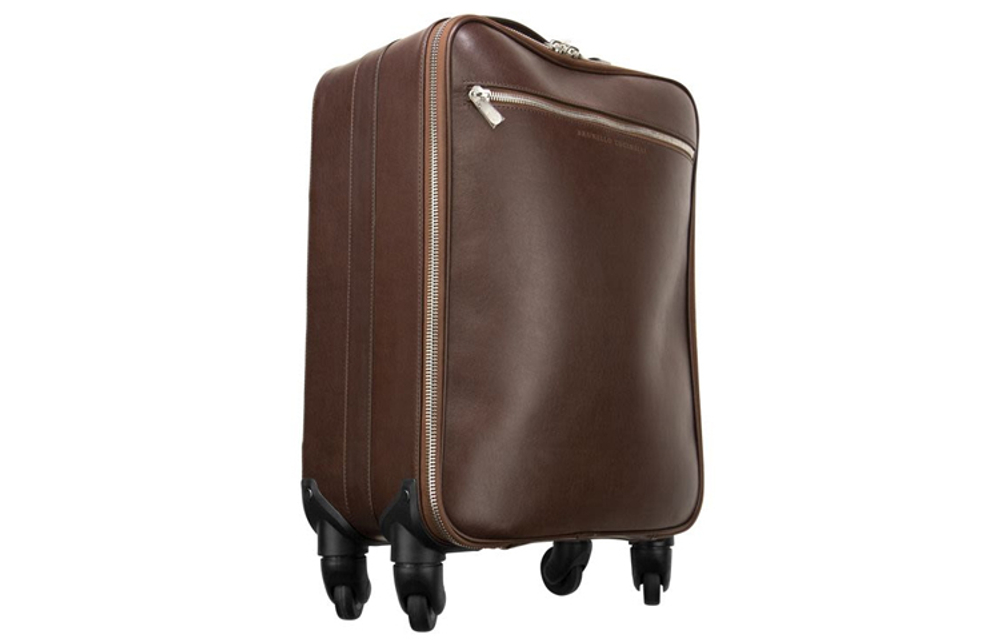 Brunello Cucinelli Zip Closure Leather Trolley Bag 20 Inch Unisex