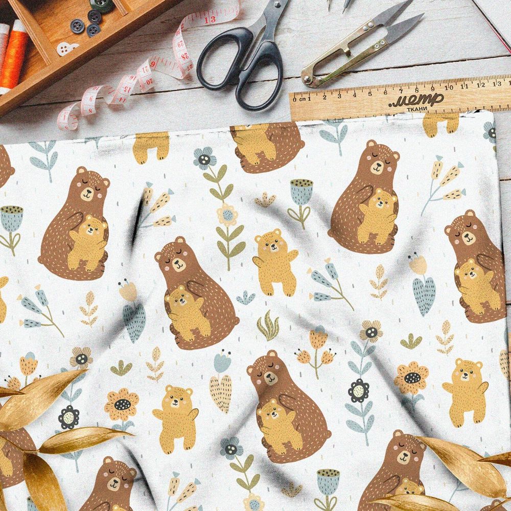 Ткань кулирная гладь медведи и медвежата