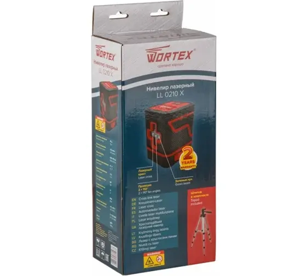 Нивелир лазерный WORTEX LL 0210 X со штативом в коробке, 2х110 град., до 15 м, +/- 0,3 мм/м, зеленый