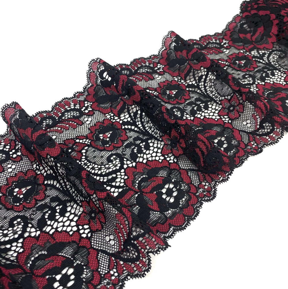 Кружево эластичное красно-черное 14,5 см