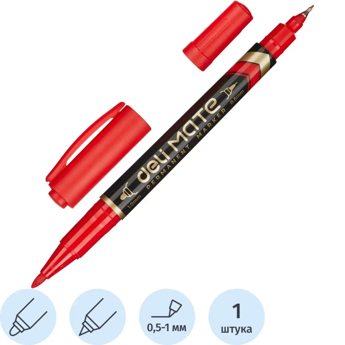 Маркер перманентный Deli EU10440 Mate двойной пиш. наконеч 0.5-1мм красный