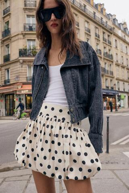 ZARA ЮБКА-ШОРТЫ-БАЛЛОН В ГОРОШЕК, ЭКРЮ/ЧЕРНЫЙ