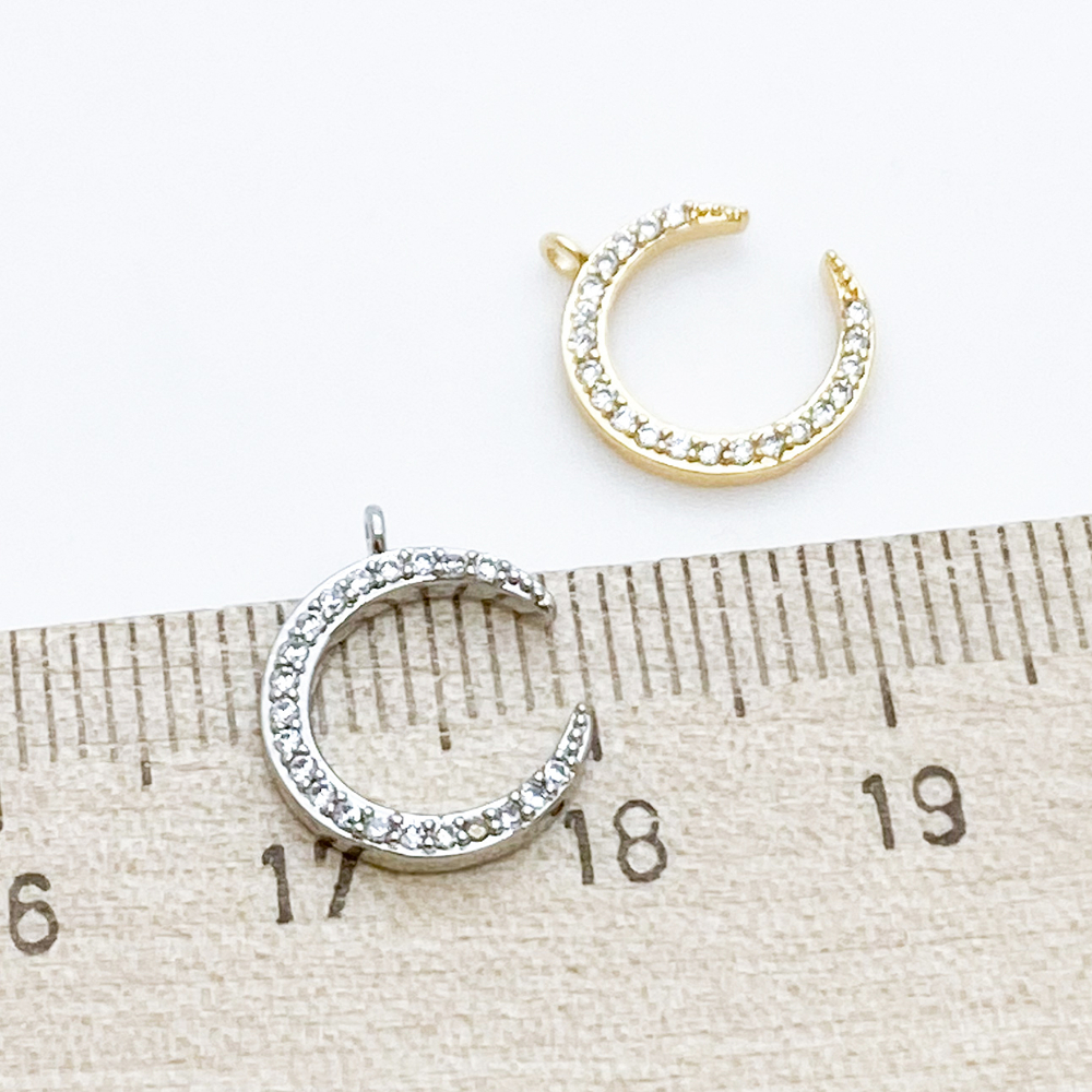 Подвеска Месяц, цвет серебро (родий), фианиты, размер 13*11 мм, цена за 1 шт