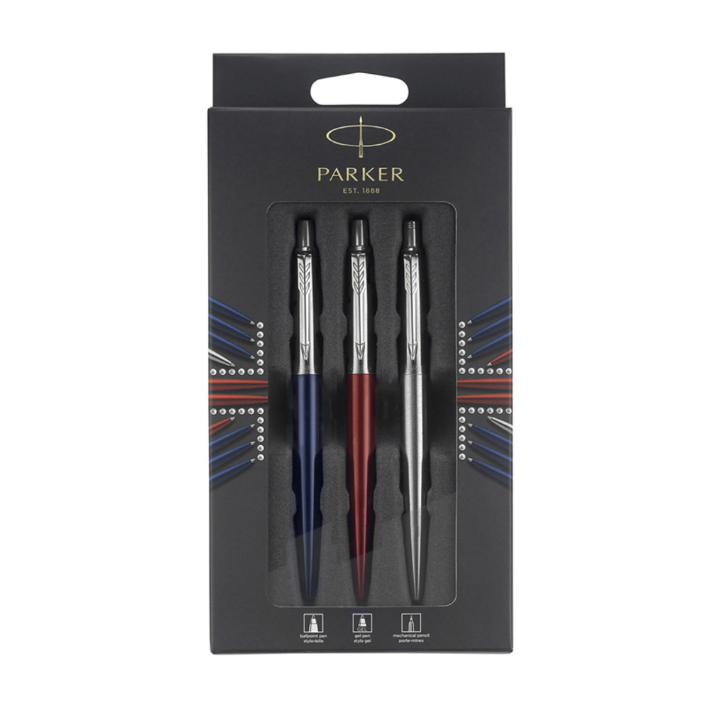 Подарочный набор: Parker Jotter - шариковая ручка + ручка гелевая + карандаш + ежедневник, триколор