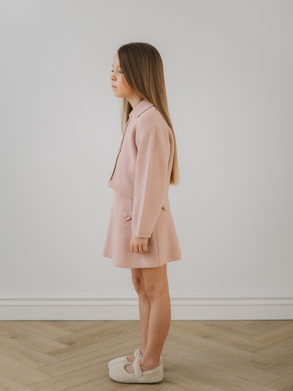 Юбка вязаная с бантиками, Пудровый