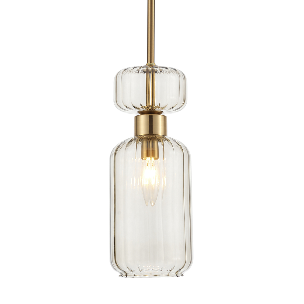 Подвесной светильник 1x60Вт E14, металл/стекло, античная медь/бежевый