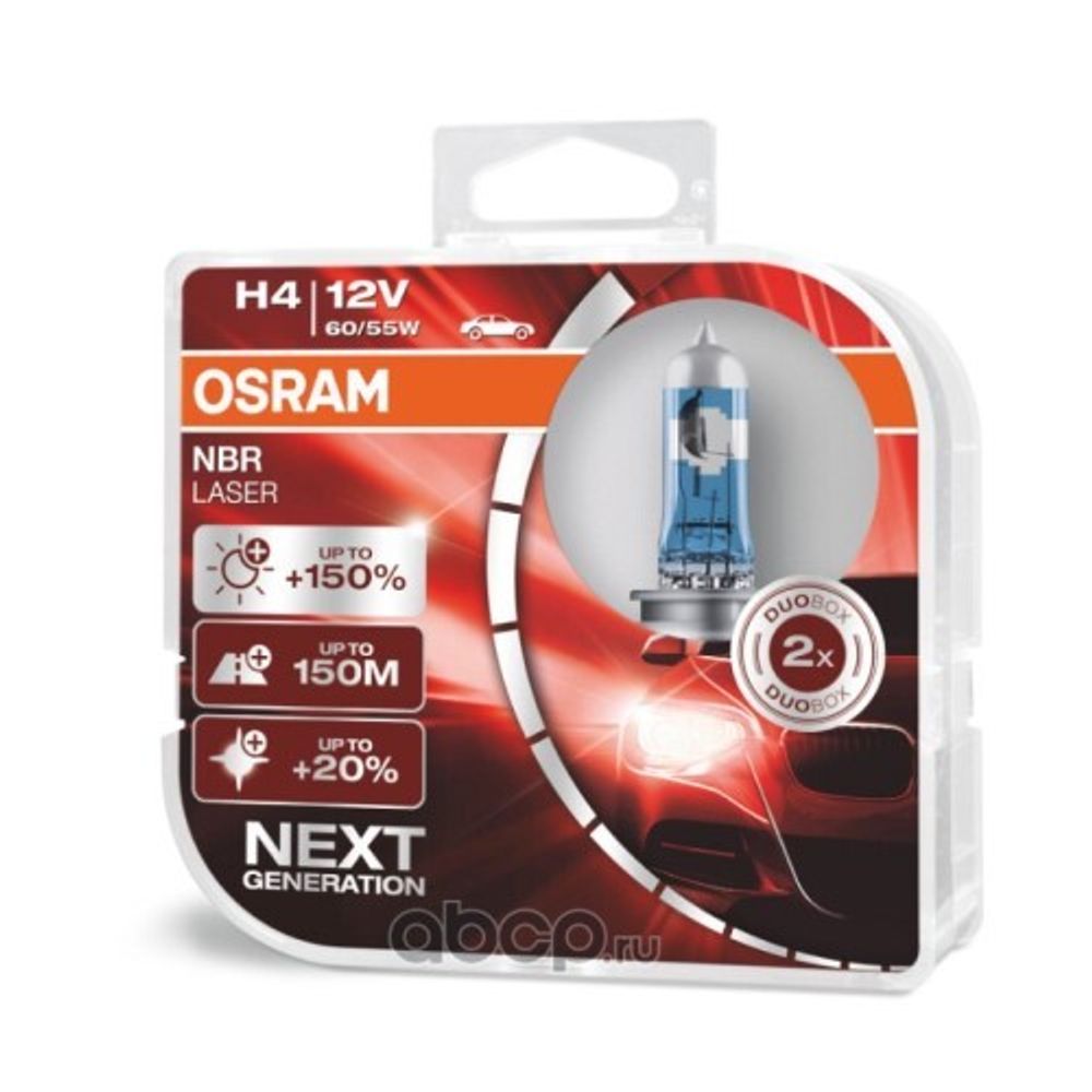 Лампа H4 12V 60/55W P43t н/о набор +150% NIGHT BREAKER LASER 3500K (OSRAM)