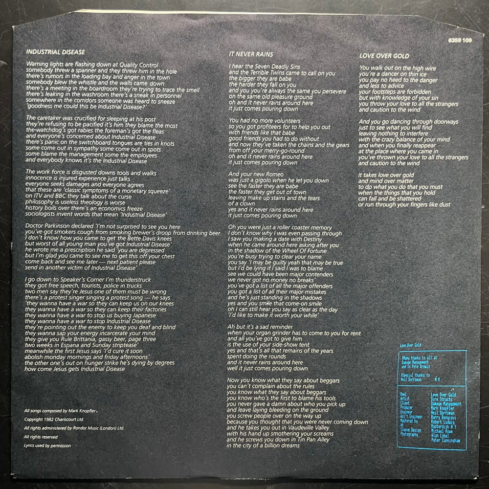 Dire Straits ‎– Love Over Gold (Скандинавия 1982г.)