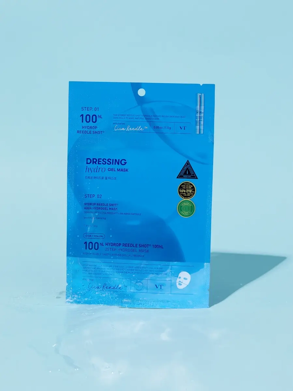 VT Cosmetics Двухступенчатая гидрогелевая маска с микроиглами для сияния и гладкости кожи Hydrop Reedle Shot 100hL 2Step Hydrogel Mask 1.5+33 гр