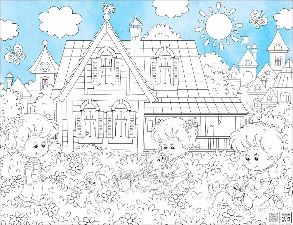 Цифровое панно ID Wall Раскраска в цвете "Дети с питомцами"