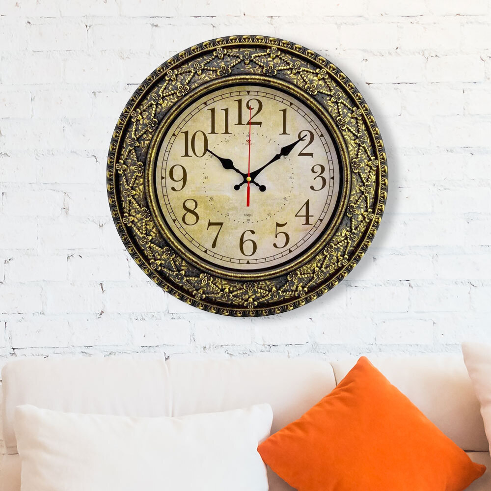 Часы настенные круглые d38см "Классика", корпус черный с золотом