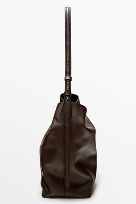Massimo Dutti Сумка-мешок из кожи наппа, коричневый