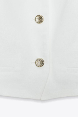 ZARA УКОРОЧЕННЫЙ ЖИЛЕТ НА БРЕТЕЛЬКАХ, БЕЛЫЙ