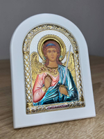 Ангел Хранитель, икона арочная, белое дерево, эмаль 105х140
