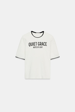 ZARA ФУТБОЛКА С НАДПИСЬЮ И КОНТРАСТНЫМИ ДЕТАЛЯМИ, БЕЛЫЙ