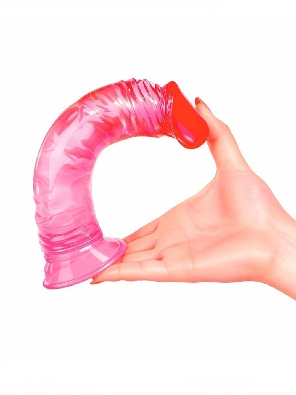 Яркий розово-красный фаллоимитатор с присоской (Цвет: розовый с красным)