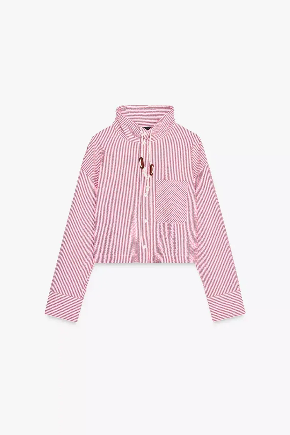 ZARA РУБАШКА В ПОЛОСКУ С ВЫСОКИМ ВОРОТНИКОМ, КРАСНЫЙ/БЕЛЫЙ