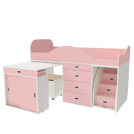 Кровать-чердак КарИВи Малыш Люкс Белое Дерево Розовый