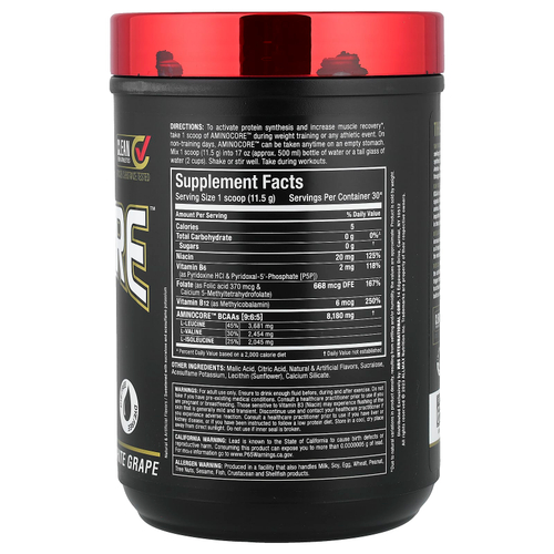 ALLMAX, AMINOCORE™ BCAA, со вкусом белого винограда, 345 г (0,76 фунта)