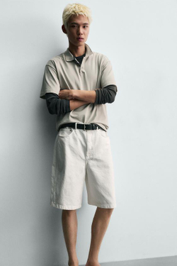 ZARA ШОРТЫ BAGGY FIT, БЕЛЫЙ